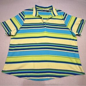 Fiorlini Intl. Plus - Striped Polo Shirt in Blue, Green & Yellow - Size 22/24W